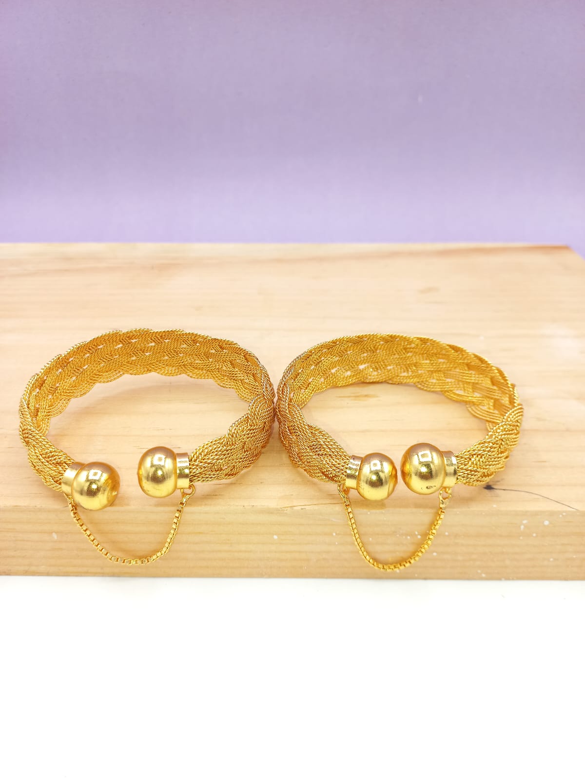 Elegant Gold Plated Mesh Bangles for Women – Pair