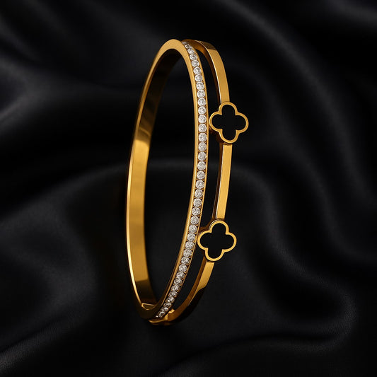 Gold-Plated Clover Design Stainless Steel Bangle