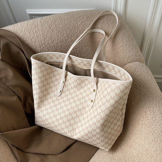 Monogram Print Large Tote Bag for Women – Stylish Daily Bag