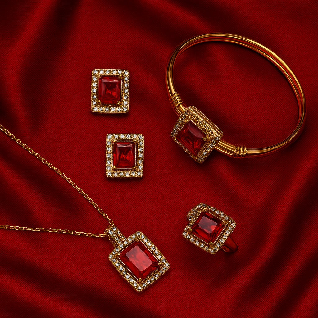 Luxury Gold-Plated Square Stone Jewelry Set for Women