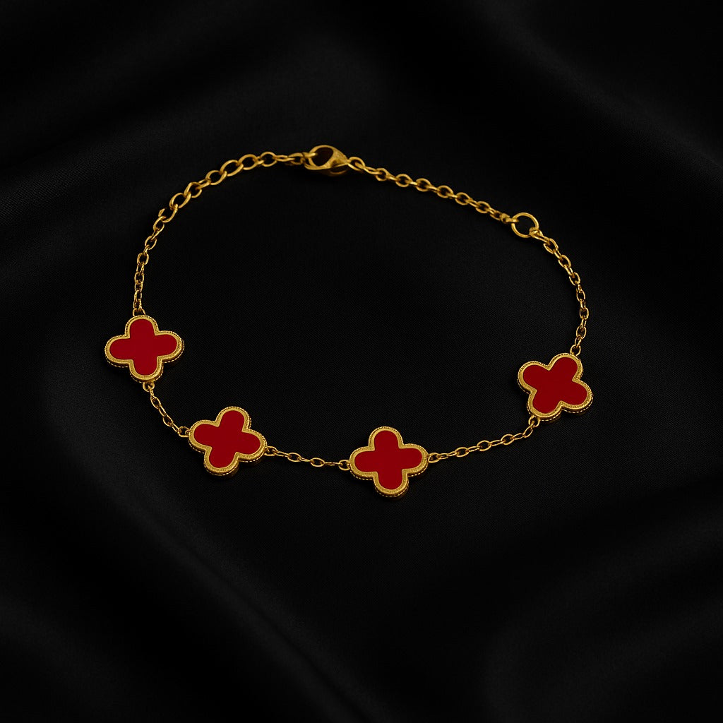 Red Clover Charm Bracelet – Elegant Gold-Plated Chain for Women | Adorable Hub
