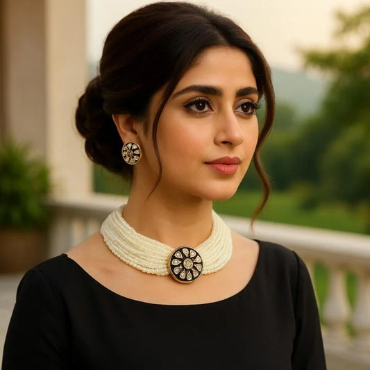 Handcrafted 24k Gold Plated Pearl Choker Necklace Set