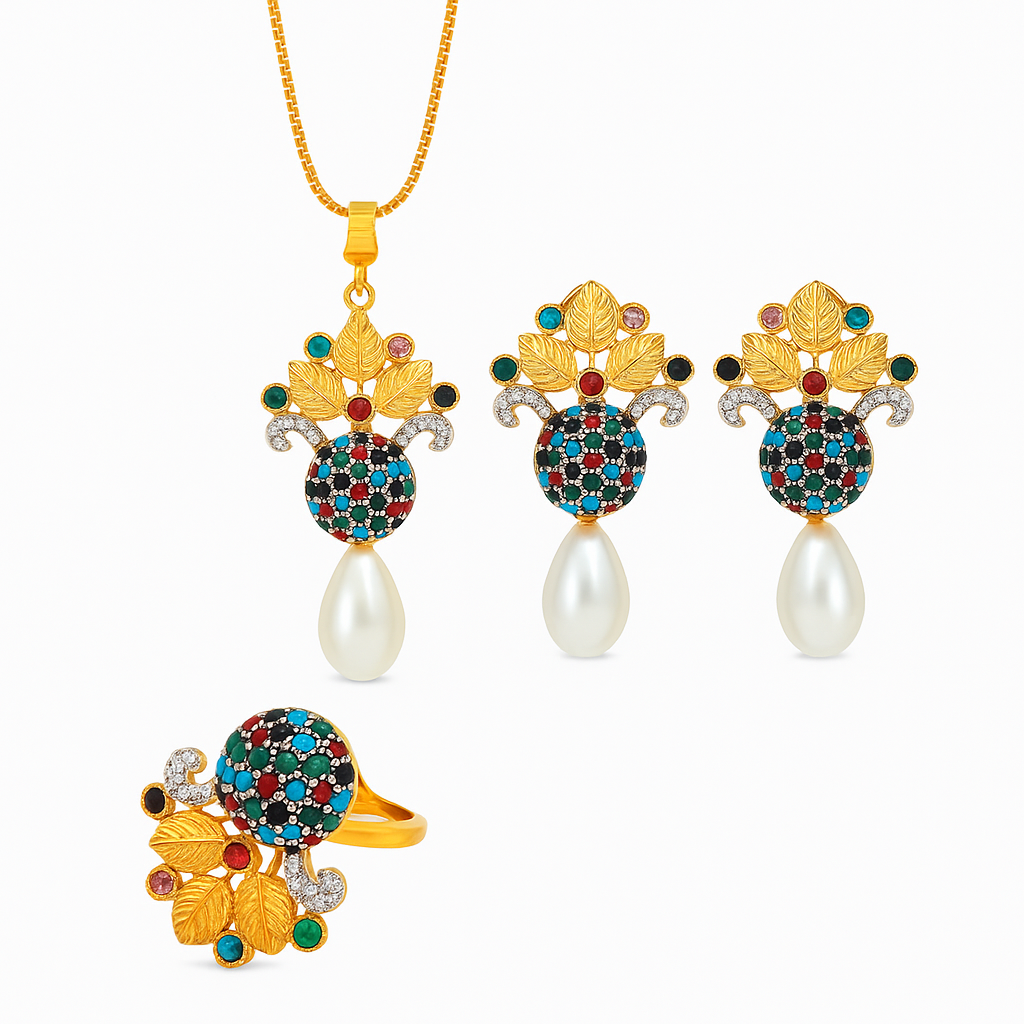 Gold Plated Pearl Jewelry Set for Women – Multi Colors