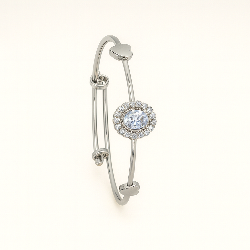 Silver-Tone Heart CZ Bangle Bracelet for Women