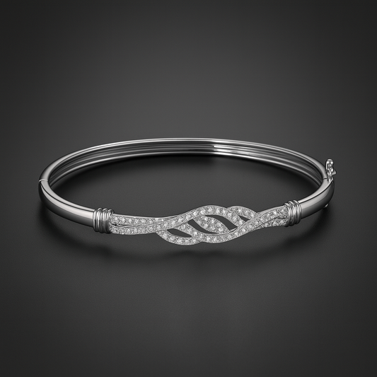 Silver-Tone CZ Leaf Cutwork Bangle for Women