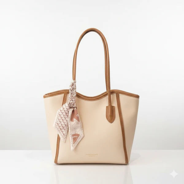 Elegant Scarf Accent Premium Leather Tote Bag for Women AH-036