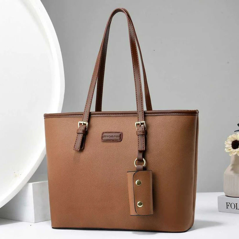 Premium PU Leather Tote Bag with Key Holder – Daily Carry Handbag
