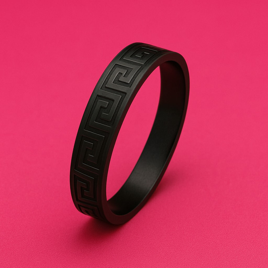 Matte Black Stainless Steel Engraved Bangle