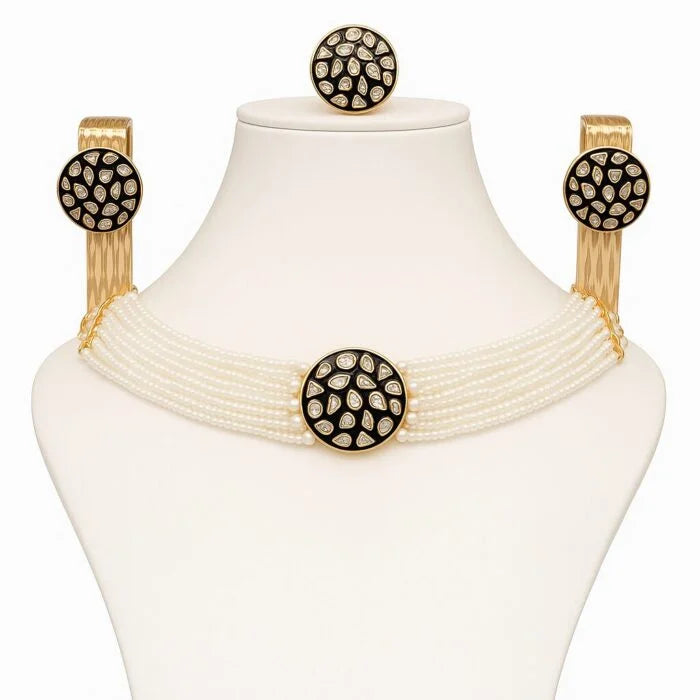 Handcrafted 24k Gold Plated Pearl Choker Necklace Set