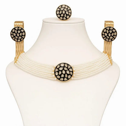 Handcrafted 24k Gold Plated Pearl Choker Necklace Set
