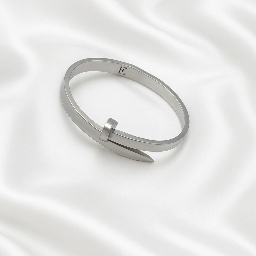 Stainless Steel Nail Design Bracelet – Modern Silver Unisex Style