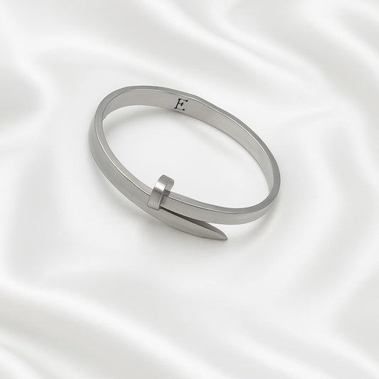 Stainless Steel Nail Design Bracelet – Modern Silver Unisex Style