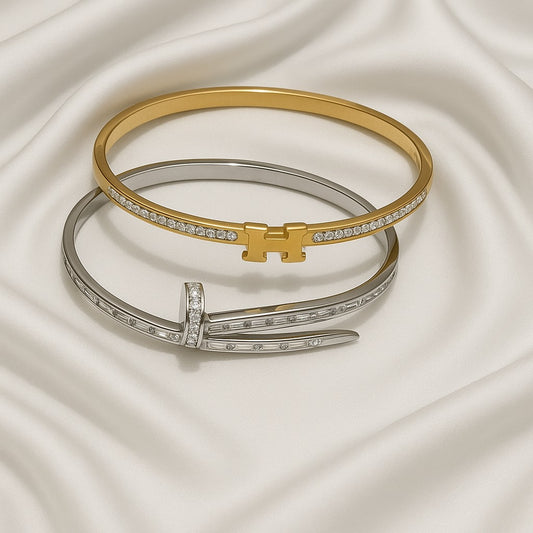 Gold & Silver Designer-Inspired CZ Bracelet Set