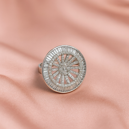 Luxury Round Diamond Cocktail Ring in Silver Finish