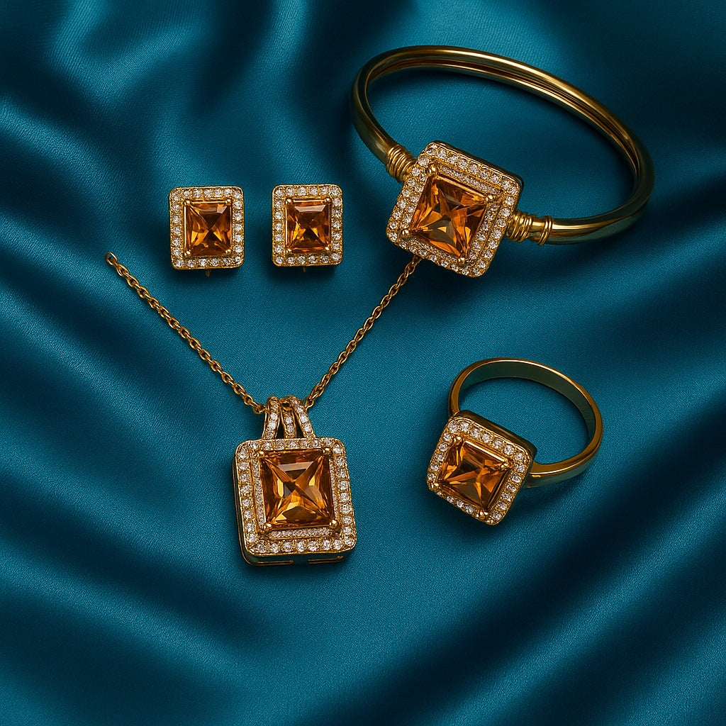 Luxury Gold-Plated Square Stone Jewelry Set for Women