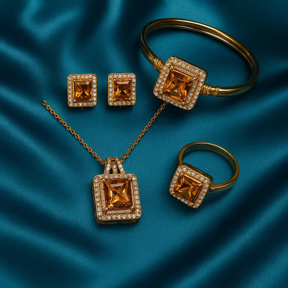 Luxury Gold-Plated Square Stone Jewelry Set for Women