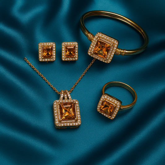 Luxury Gold-Plated Square Stone Jewelry Set for Women