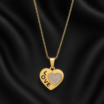 Love Heart Pendant Necklace – Gold Finish with Crystal Detailing