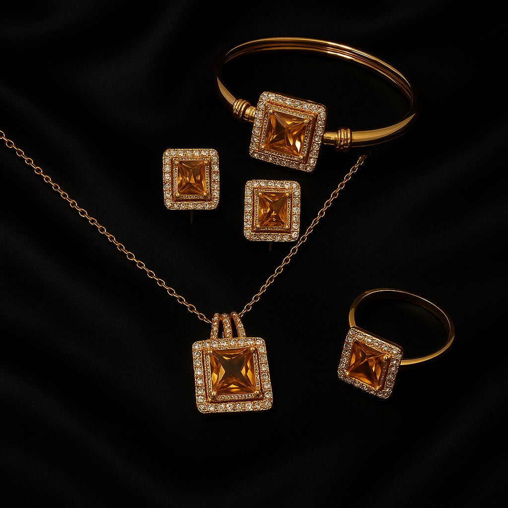 Luxury Gold-Plated Square Stone Jewelry Set for Women