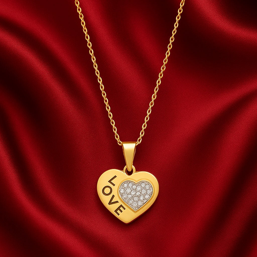 Love Heart Pendant Necklace – Gold Finish with Crystal Detailing