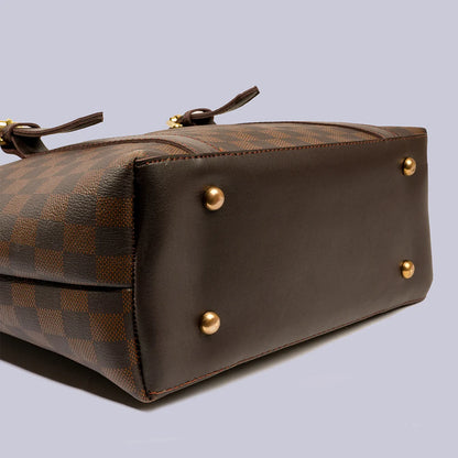 Classic Brown Checkered Tote Bag – Premium PU Leather