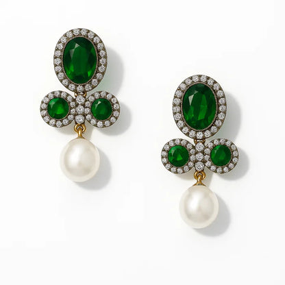 Handcrafted 24k Gold Plated Pearl Drop Stone Earrings