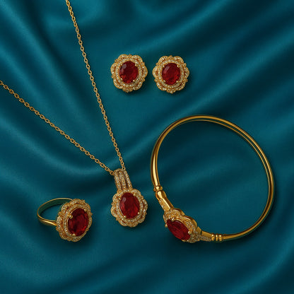 Luxury Red Crystal Gold-Plated Jewelry Set for Women
