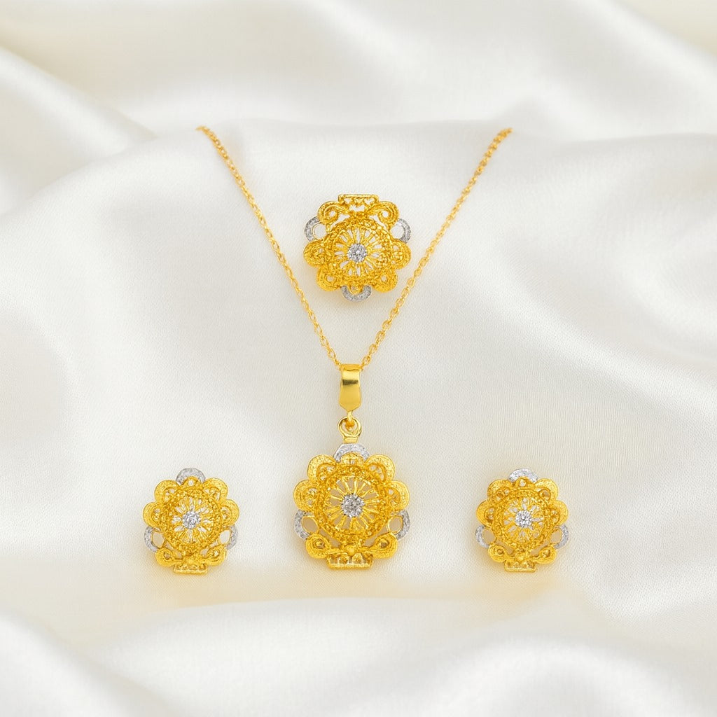 Handcrafted 24K Gold-Plated Floral Jewelry Set – Necklace & Earrings