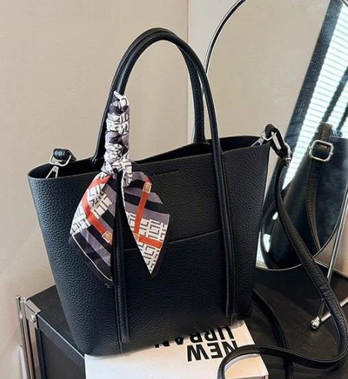 Elegant PU Leather Tote Bag with Scarf & Mini Pouch AH-031
