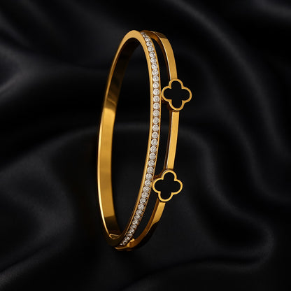 Gold-Plated Clover Design Stainless Steel Bangle