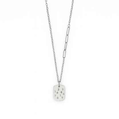 Men’s Stainless Steel Number Tag Necklace – Minimalist Silver Chain Pendant