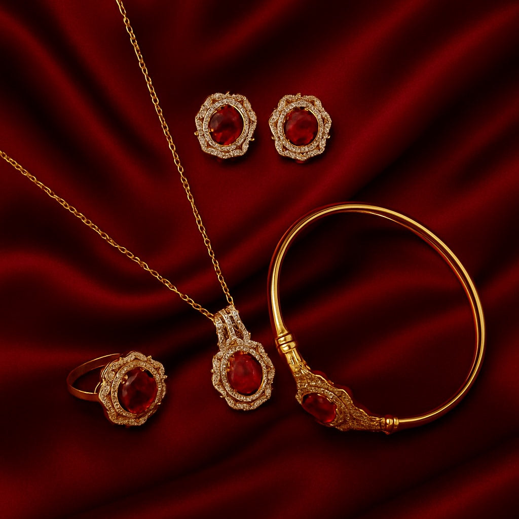 Luxury Red Crystal Gold-Plated Jewelry Set for Women