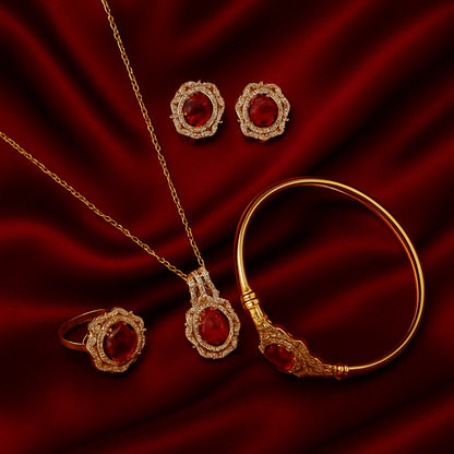 Luxury Red Crystal Gold-Plated Jewelry Set for Women