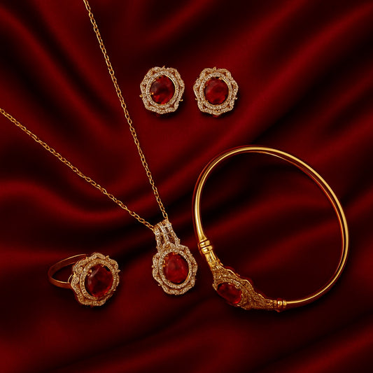 Luxury Red Crystal Gold-Plated Jewelry Set for Women