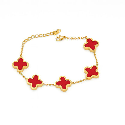 Red Clover Charm Bracelet – Elegant Gold-Plated Chain for Women | Adorable Hub