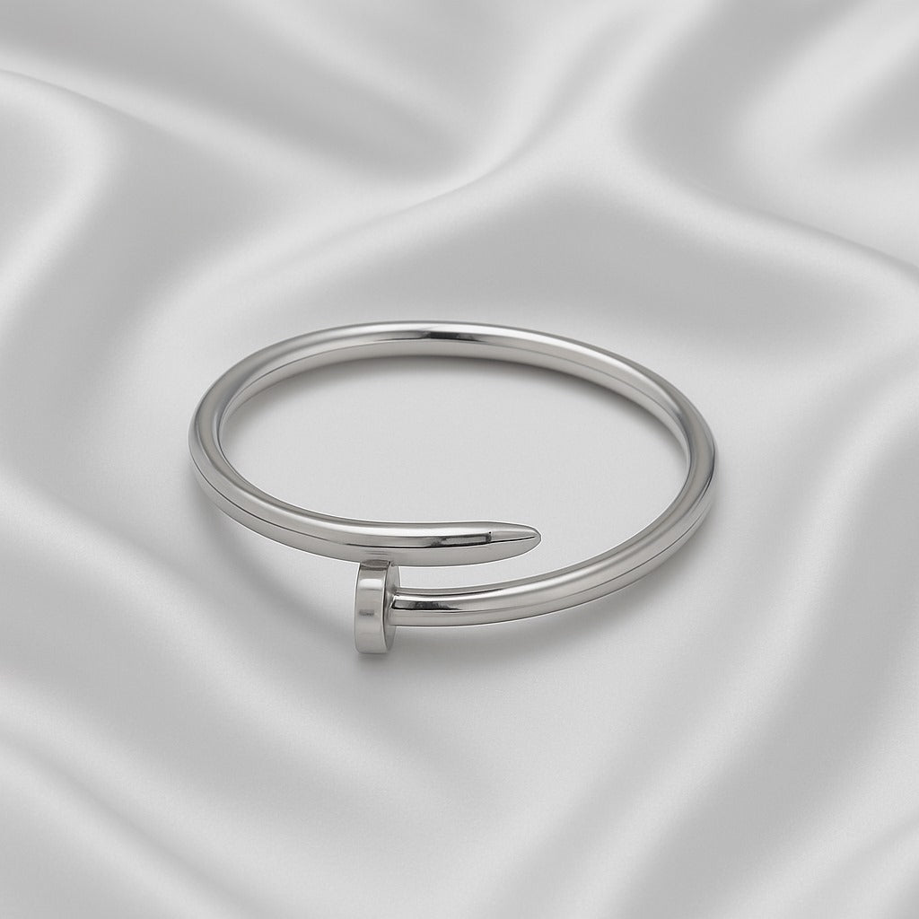 Stainless Steel Nail Design Bracelet – Modern Unisex Minimalist Style