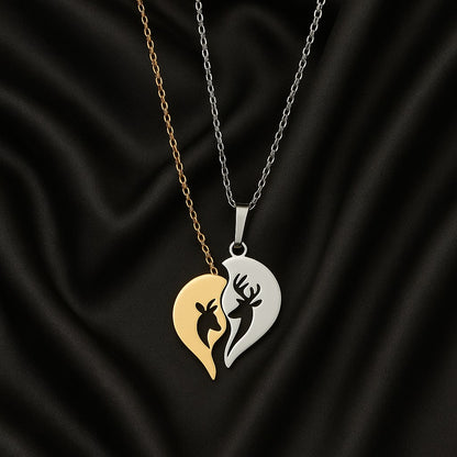 Couple Dual-Tone Heart Pendant Necklace – Silver & Gold Love Design