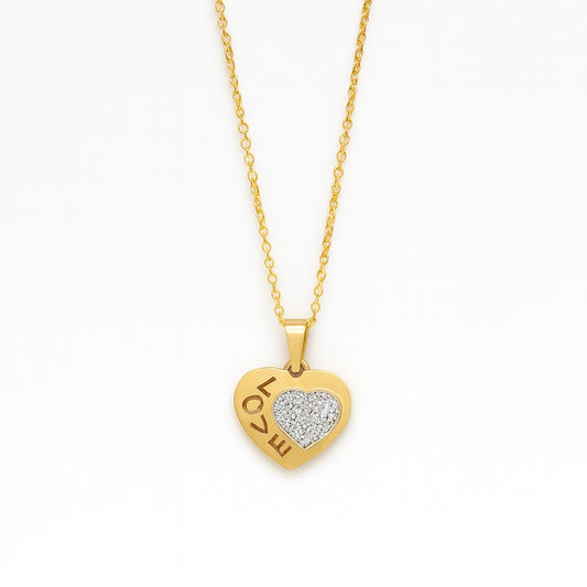 Love Heart Pendant Necklace – Gold Finish with Crystal Detailing