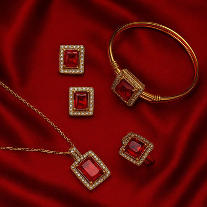 Luxury Gold-Plated Square Stone Jewelry Set for Women