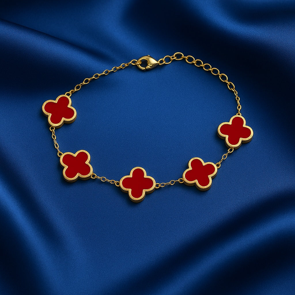 Red Clover Charm Bracelet – Elegant Gold-Plated Chain for Women | Adorable Hub