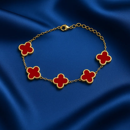 Red Clover Charm Bracelet – Elegant Gold-Plated Chain for Women | Adorable Hub