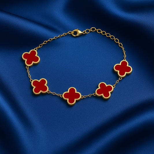 Red Clover Charm Bracelet – Elegant Gold-Plated Chain for Women | Adorable Hub