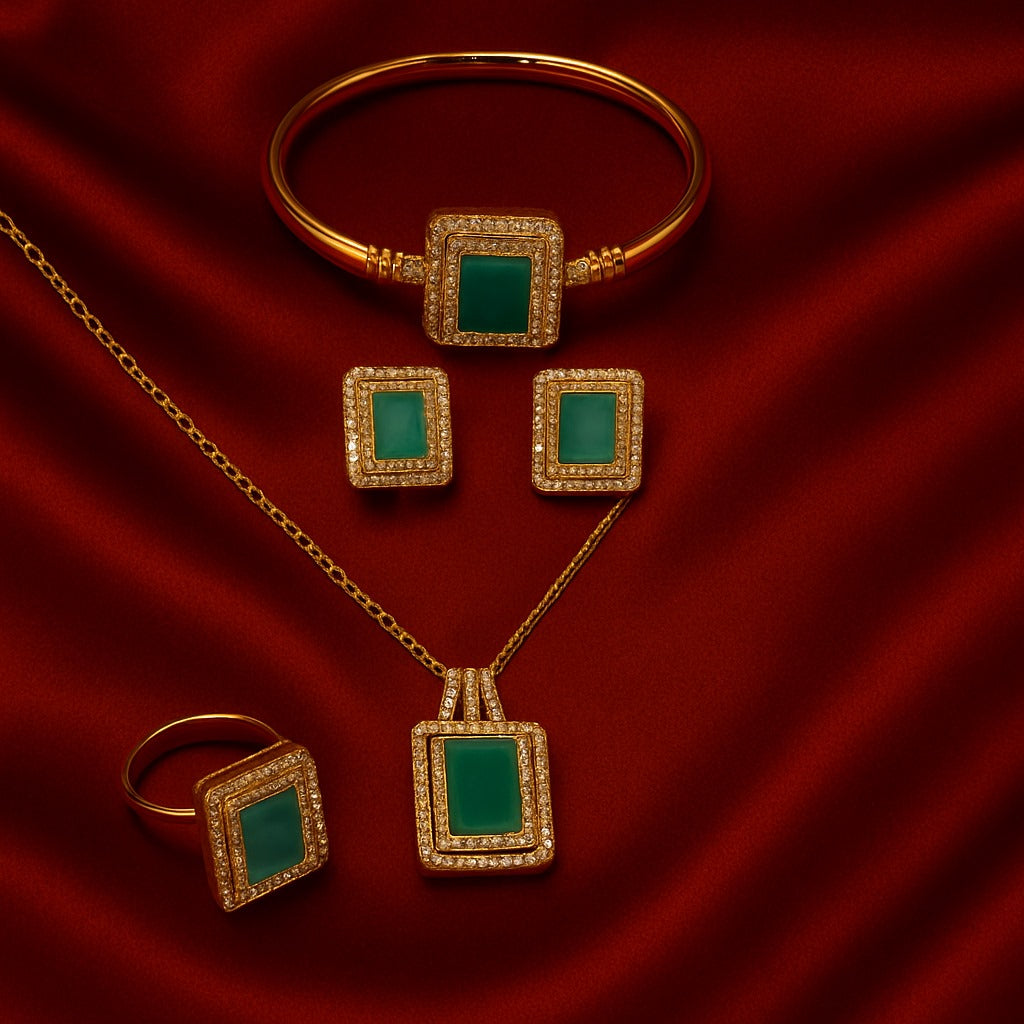 Luxury Gold-Plated Square Stone Jewelry Set for Women