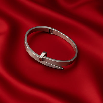 Stainless Steel Nail Design Bracelet – Modern Silver Unisex Style