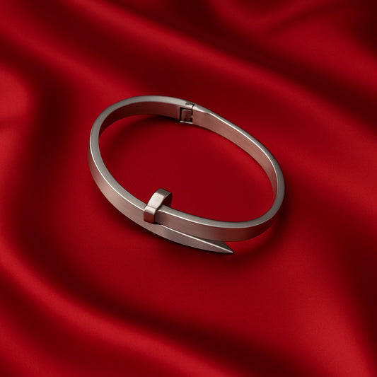 Stainless Steel Nail Design Bracelet – Modern Silver Unisex Style