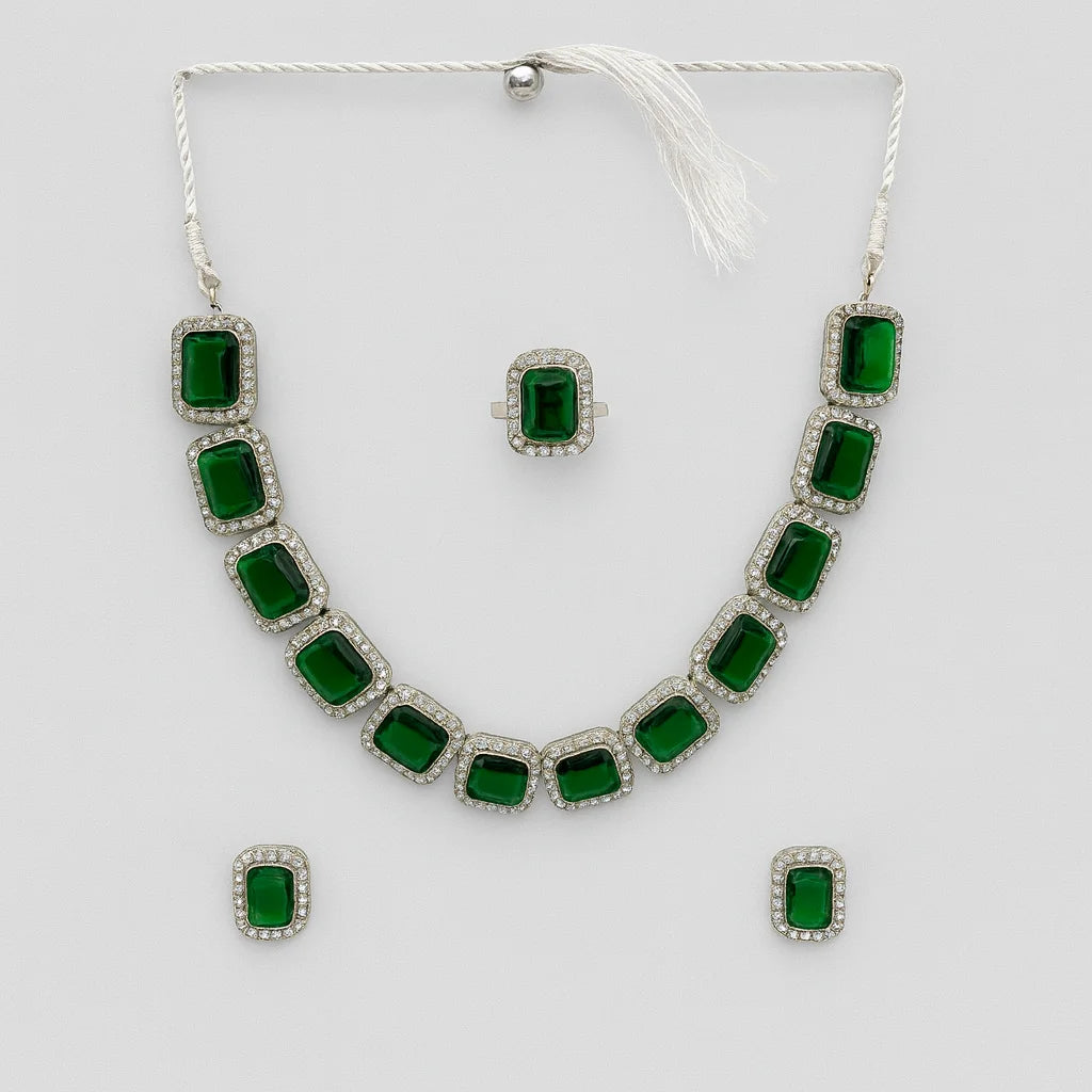 Handcrafted 24K Gold Plated Stone Necklace Set