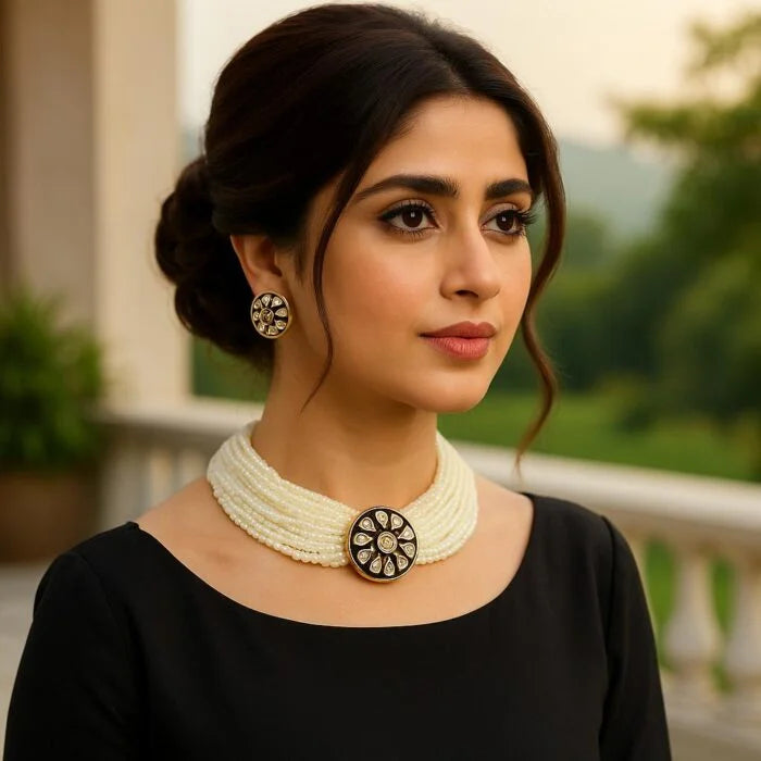 Handcrafted 24k Gold Plated Pearl Choker Necklace Set