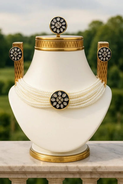 Handcrafted 24k Gold Plated Pearl Choker Necklace Set