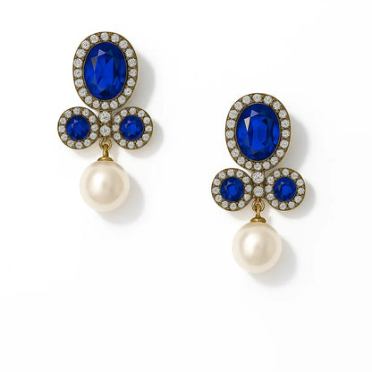 Handcrafted 24k Gold Plated Pearl Drop Stone Earrings