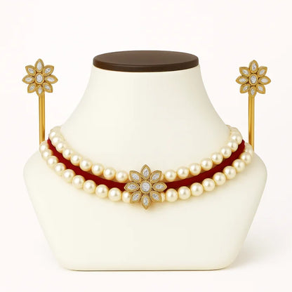 Handcrafted 24k Gold Plated Pearl Choker Jewelry Set
